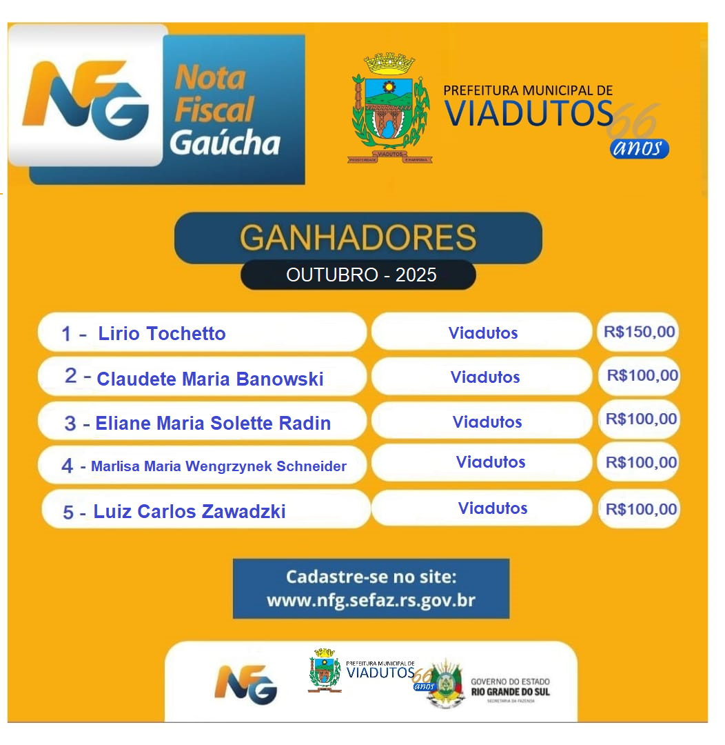 Imagem da Noticia: Nota Fiscal Gaúcha do Mês de Outubro