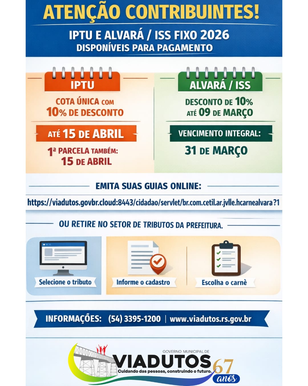 Imagem da Noticia: IPTU e Alvará/ISS Fixo, disponíveis para pagamento - 2026